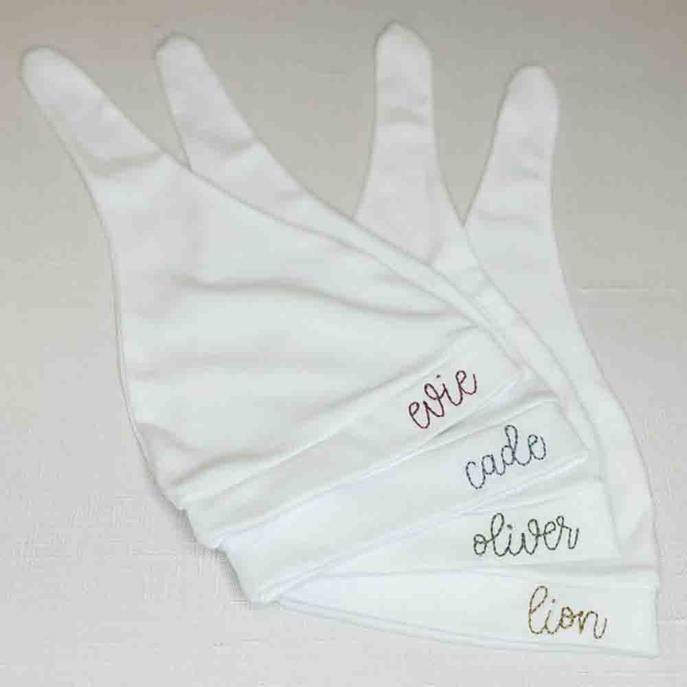 "Pure Bliss" Personalized White Embroidered Baby Bonnet 4