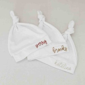 "Pure Bliss" Personalized White Embroidered Baby Bonnet 3