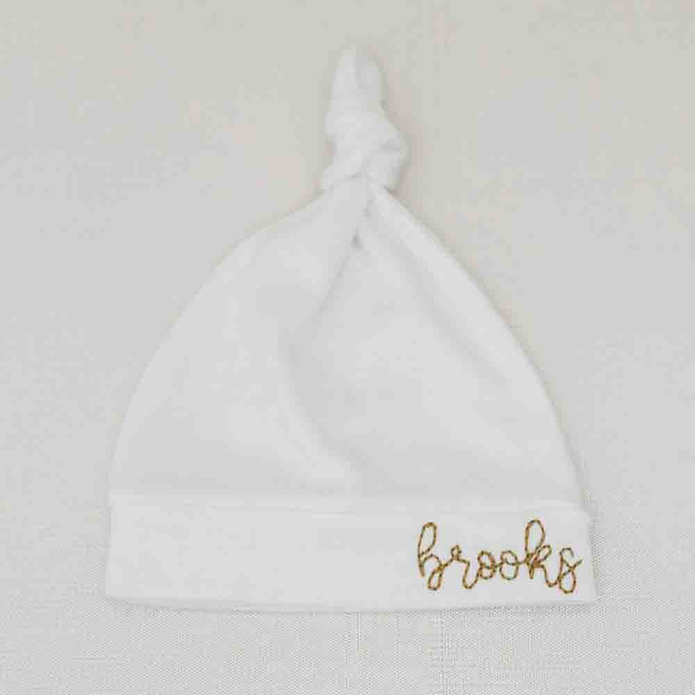 "Pure Bliss" Personalized White Embroidered Baby Bonnet 2