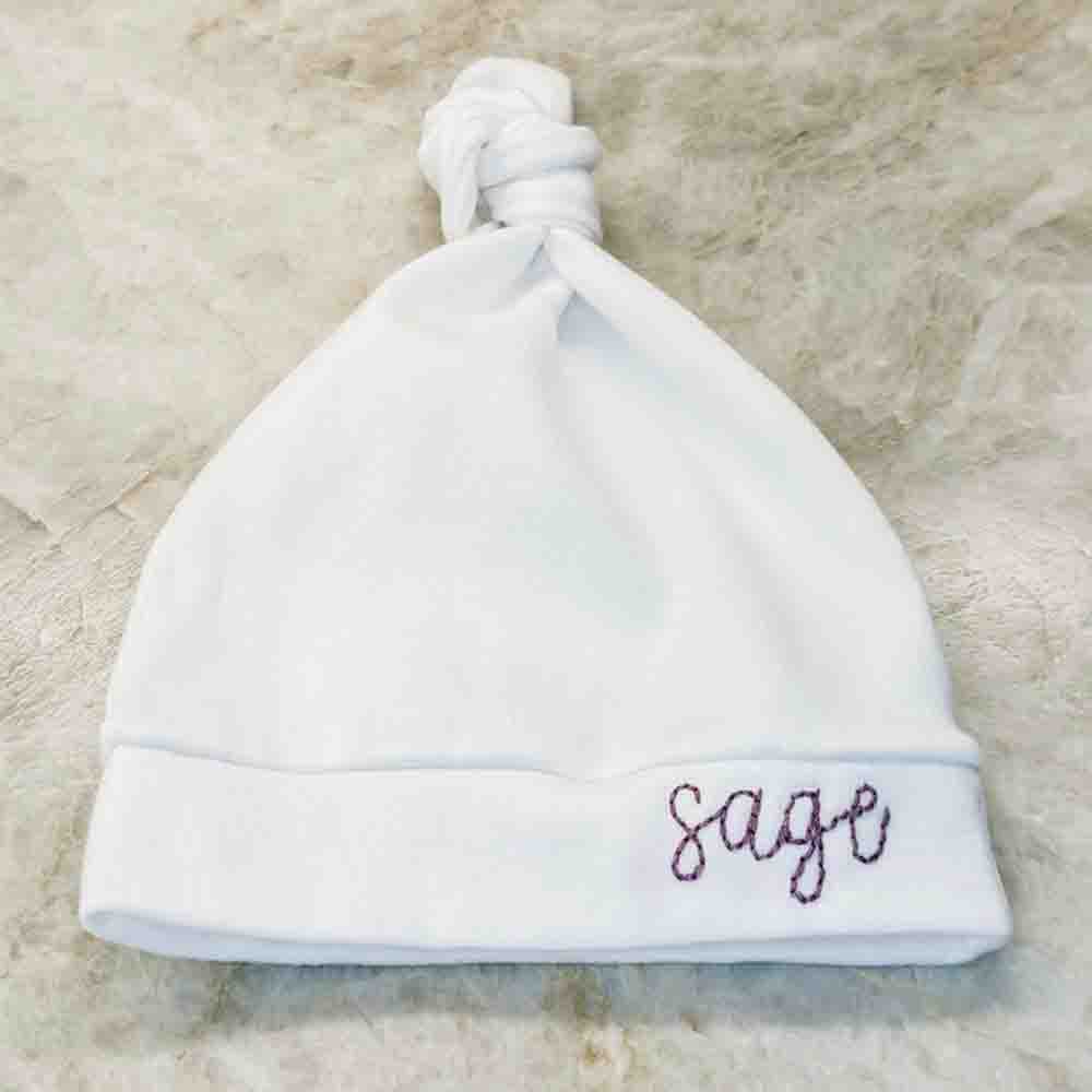 "Pure Bliss" Personalized White Embroidered Baby Bonnet 1