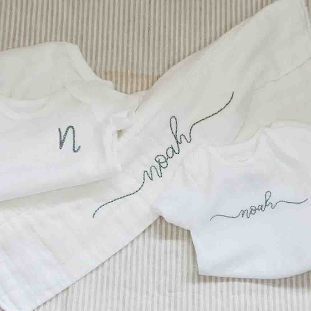 "Pure Bliss" Personalized White Embroidered Baby Onesie 2