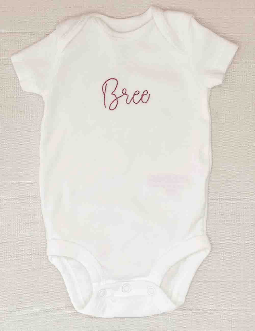 "Pure Bliss" Personalized White Embroidered Baby Onesie 3