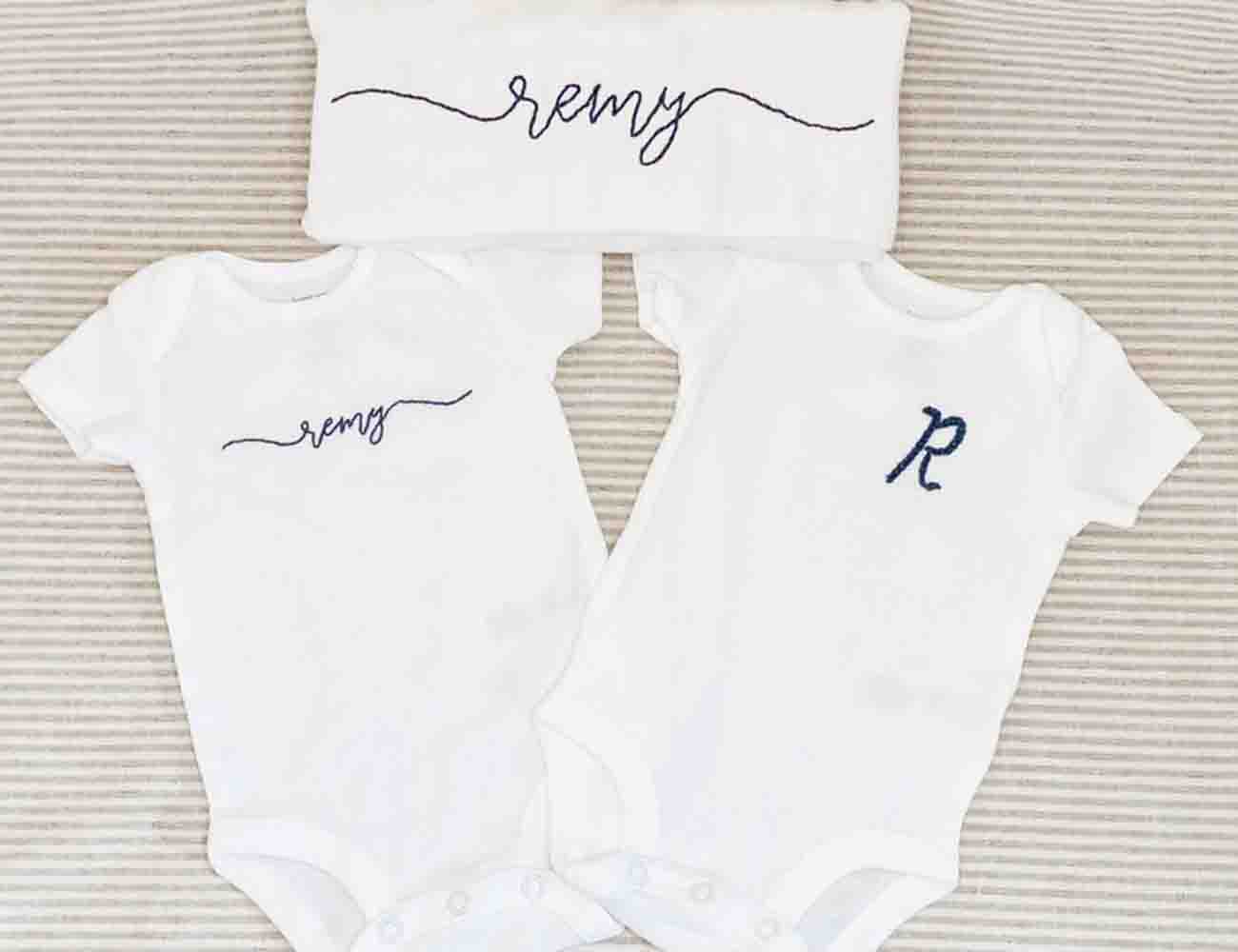 "Pure Bliss" Personalized White Embroidered Baby Onesie 5