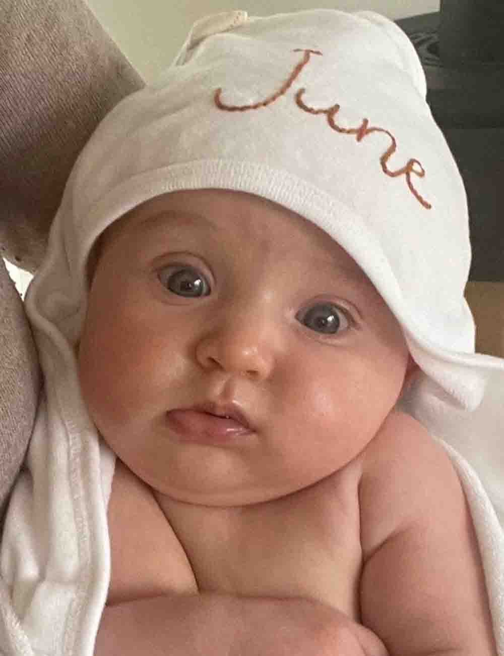 "Pure Bliss" Personalized White Embroidered Baby Bath Towel 1