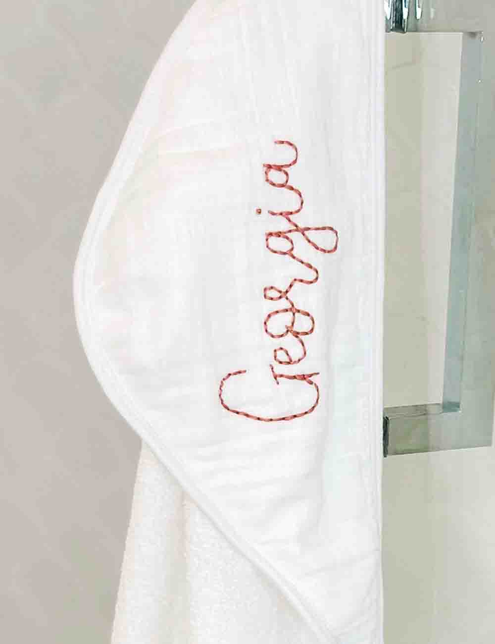 "Pure Bliss" Personalized White Embroidered Baby Bath Towel 2