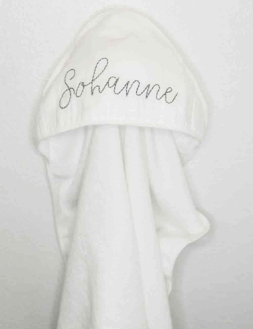 "Pure Bliss" Personalized White Embroidered Baby Bath Towel 3