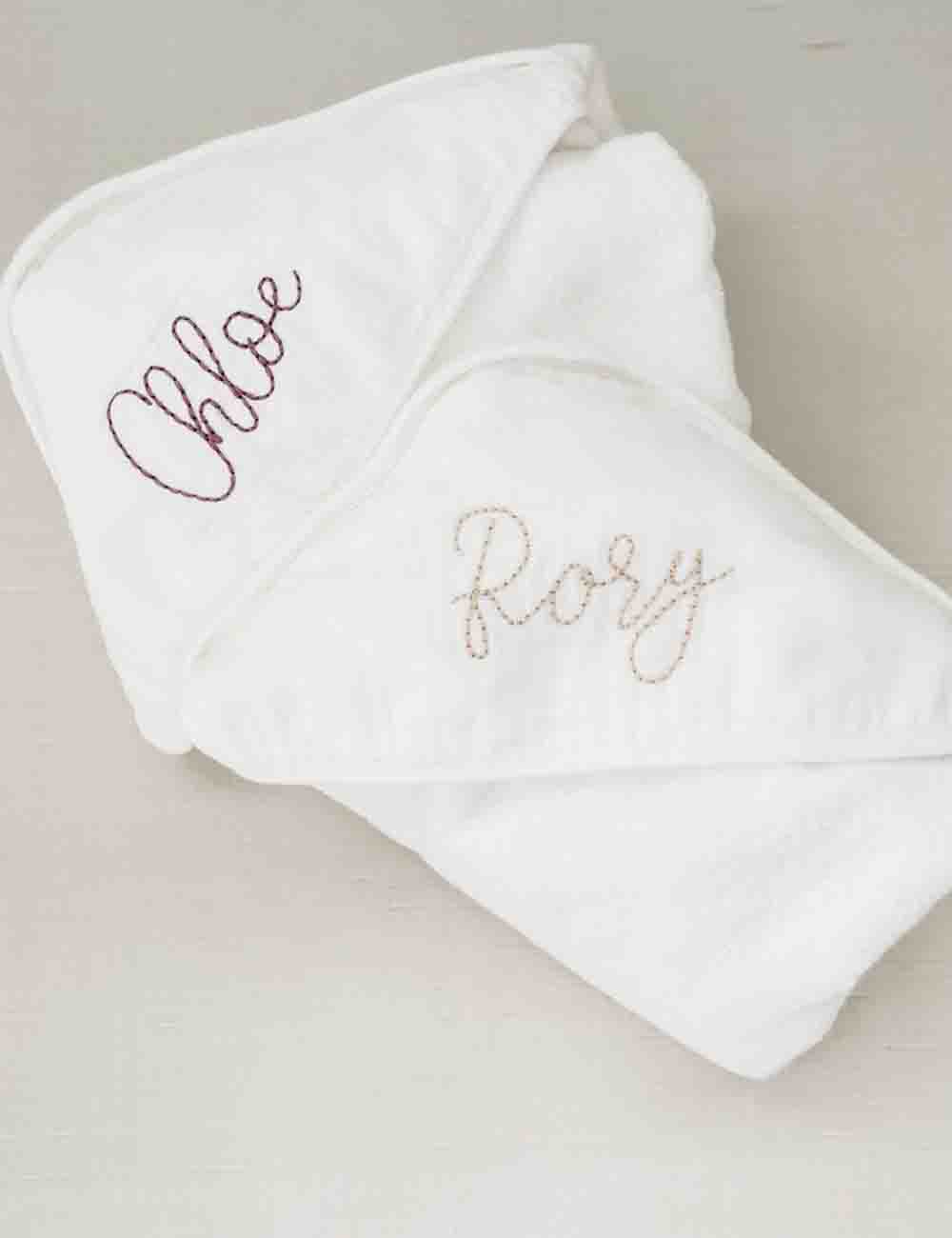 "Pure Bliss" Personalized White Embroidered Baby Bath Towel 4