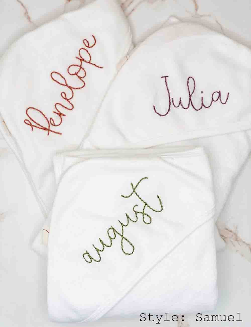 "Pure Bliss" Personalized White Embroidered Baby Bath Towel 6
