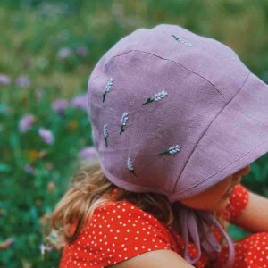 Linen Baby Bonnet with Floral Pattern and Visor 1