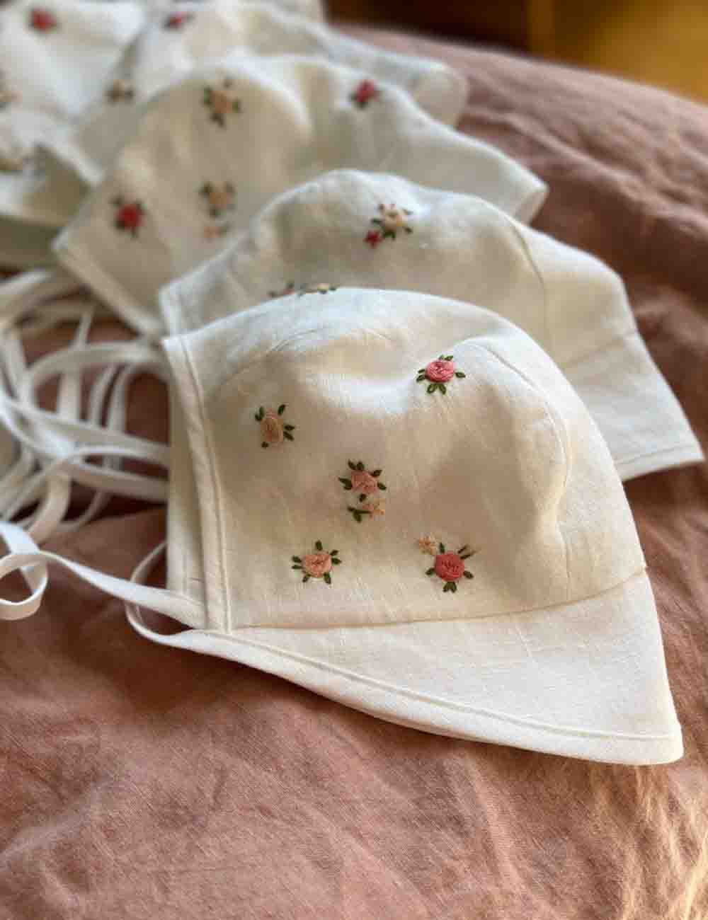 Name Embroidered Baby Bonnet with Rose, Handmade Bonnet for Girls 4