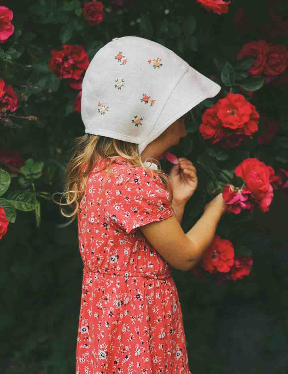 Name Embroidered Baby Bonnet with Rose, Handmade Bonnet for Girls 1