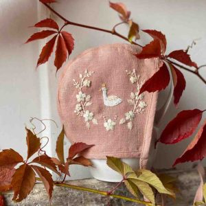 Personalized Handmade Linen Baby Sun Bonnet with Little Swan 9