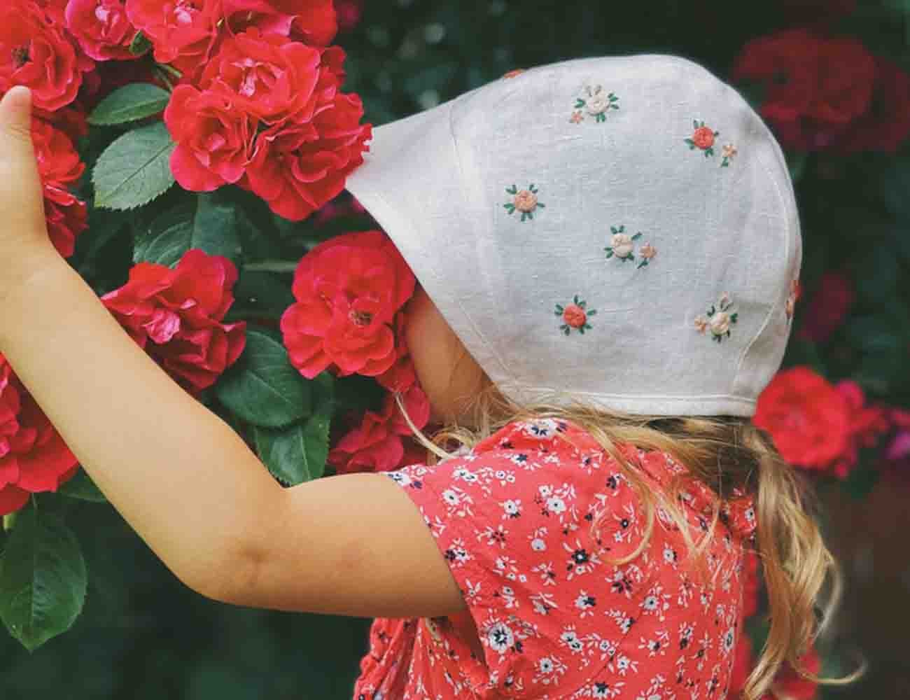 Name Embroidered Baby Bonnet with Rose, Handmade Bonnet for Girls 3
