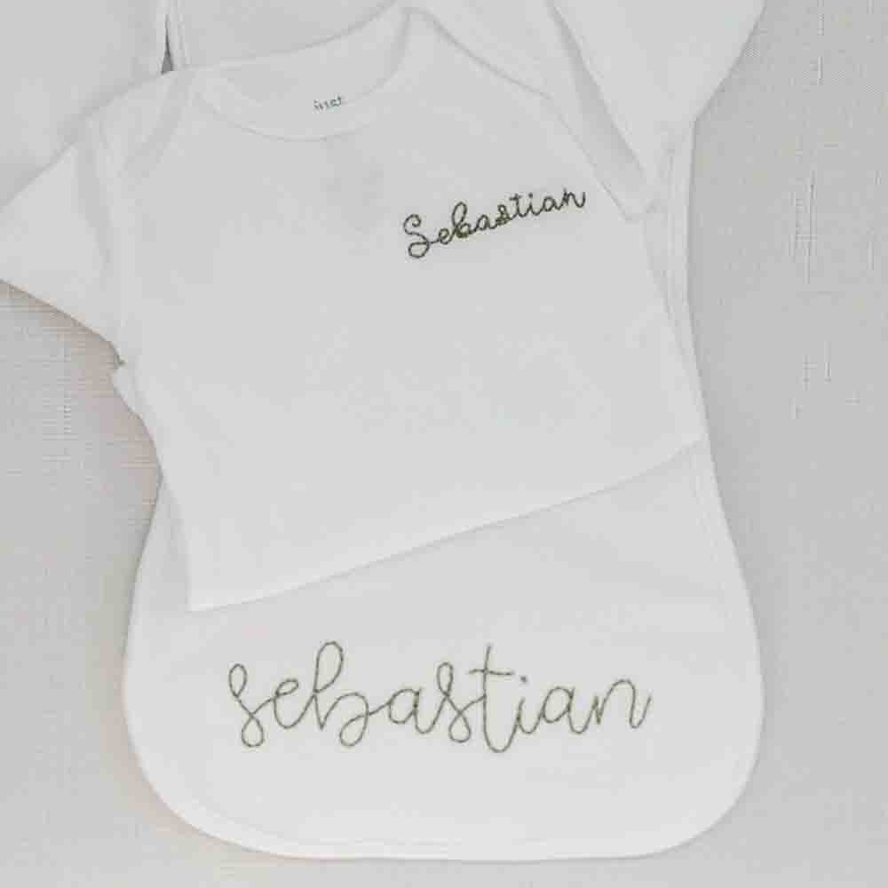 "Pure Bliss" Personalized White Embroidered Baby Burp Cloth 3