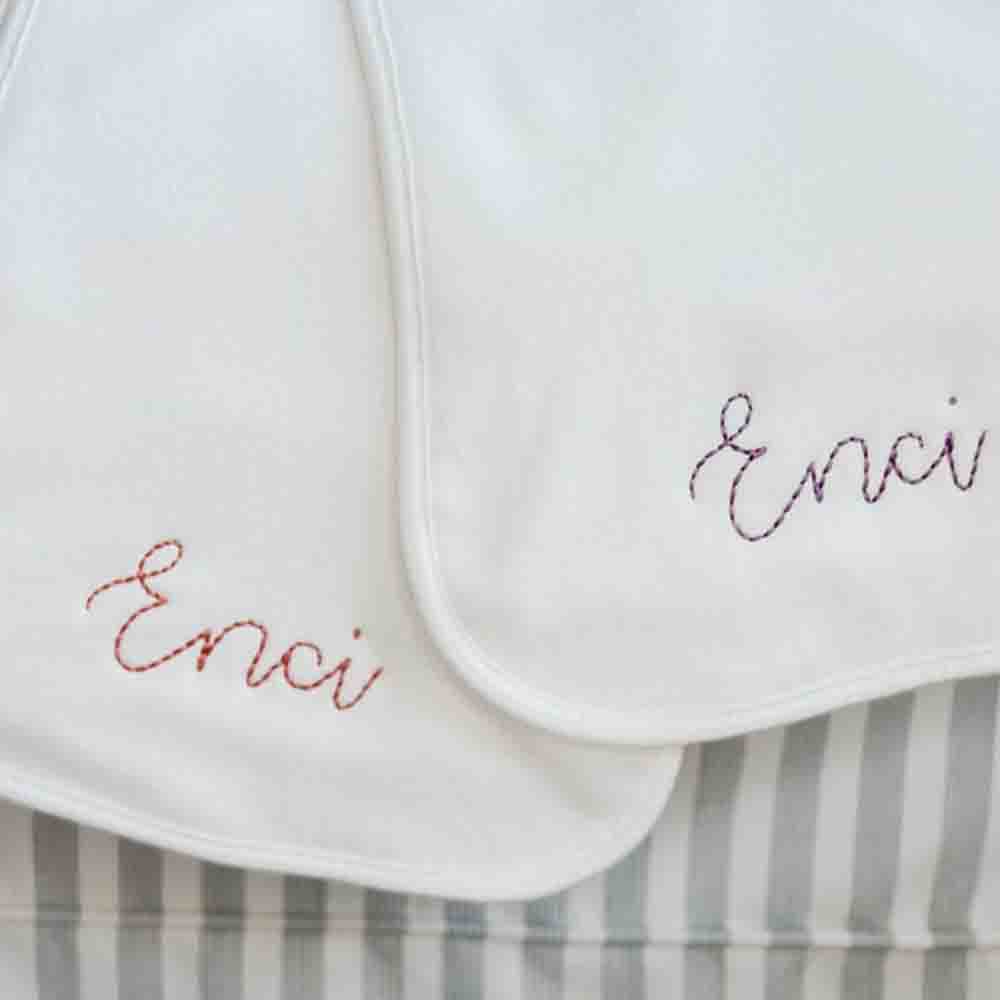 "Pure Bliss" Personalized White Embroidered Baby Burp Cloth 5