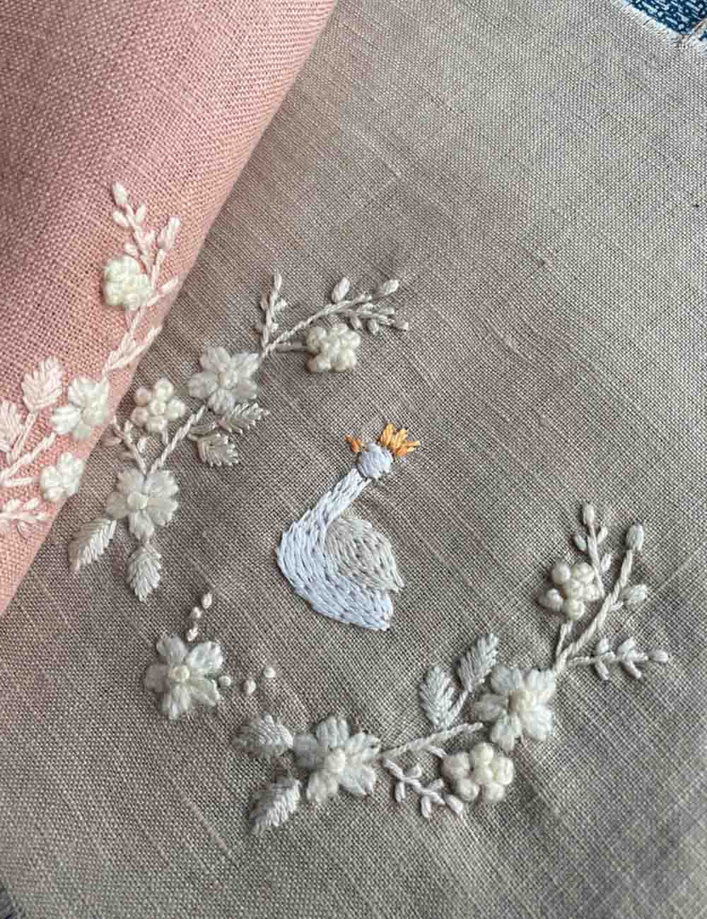 Personalized Handmade Linen Baby Sun Bonnet with Little Swan 5