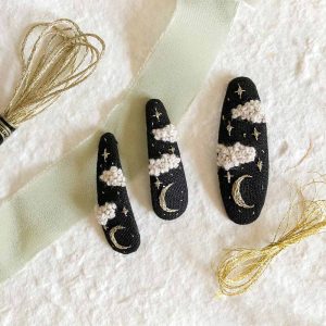 moon and star embroidery hair clip
