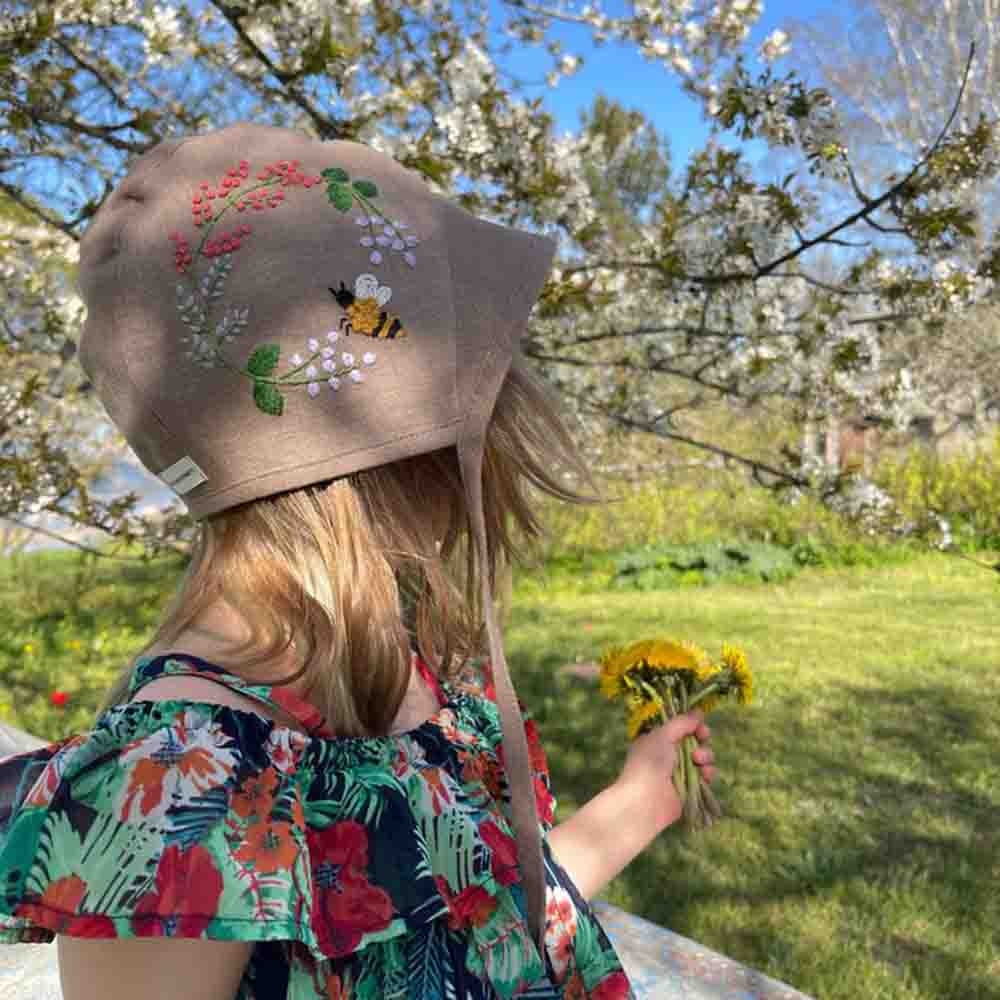 Spring Bouquet Embroidery Baby Sun Hat with Name 1