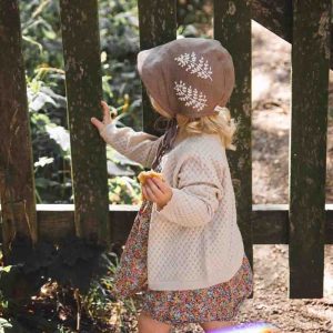 Hand Embroidered Linen Baby Bonnet with Botanical Design 1