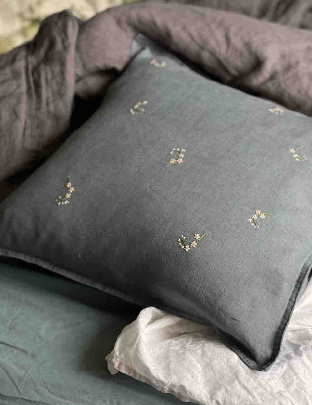 Hand Embroidered Linen Pillow Cover; Pillowcase 6