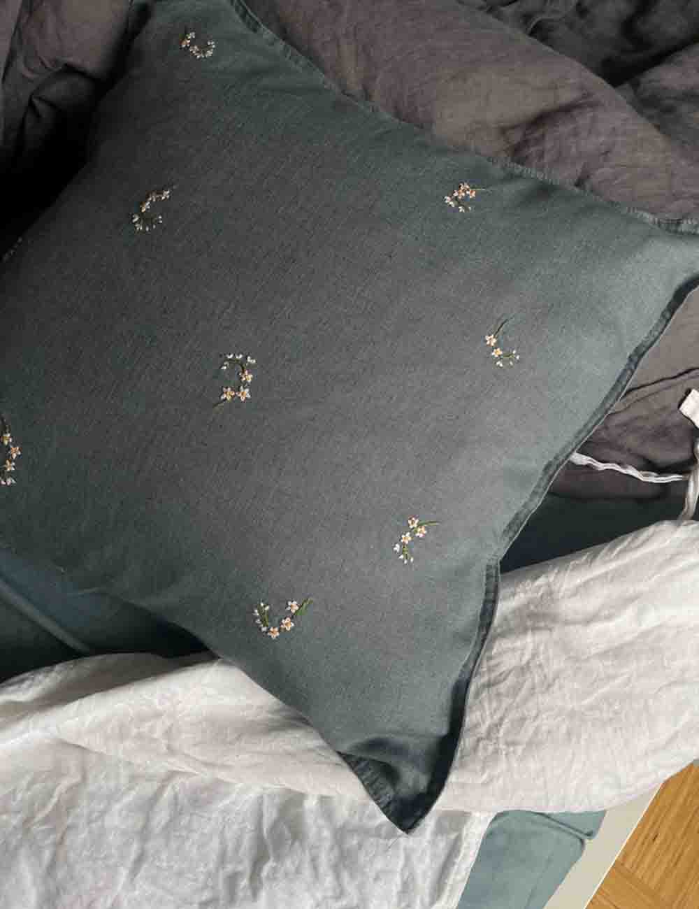 Hand Embroidered Linen Pillow Cover; Pillowcase 5