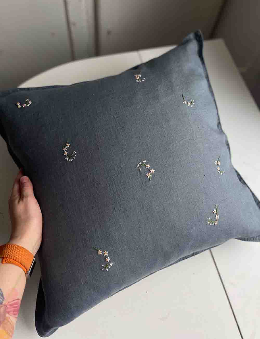 Hand Embroidered Linen Pillow Cover; Pillowcase 3