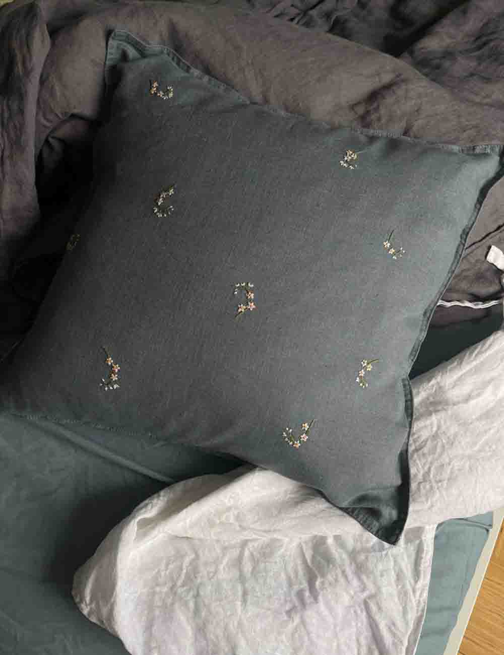 Hand Embroidered Linen Pillow Cover; Pillowcase 2
