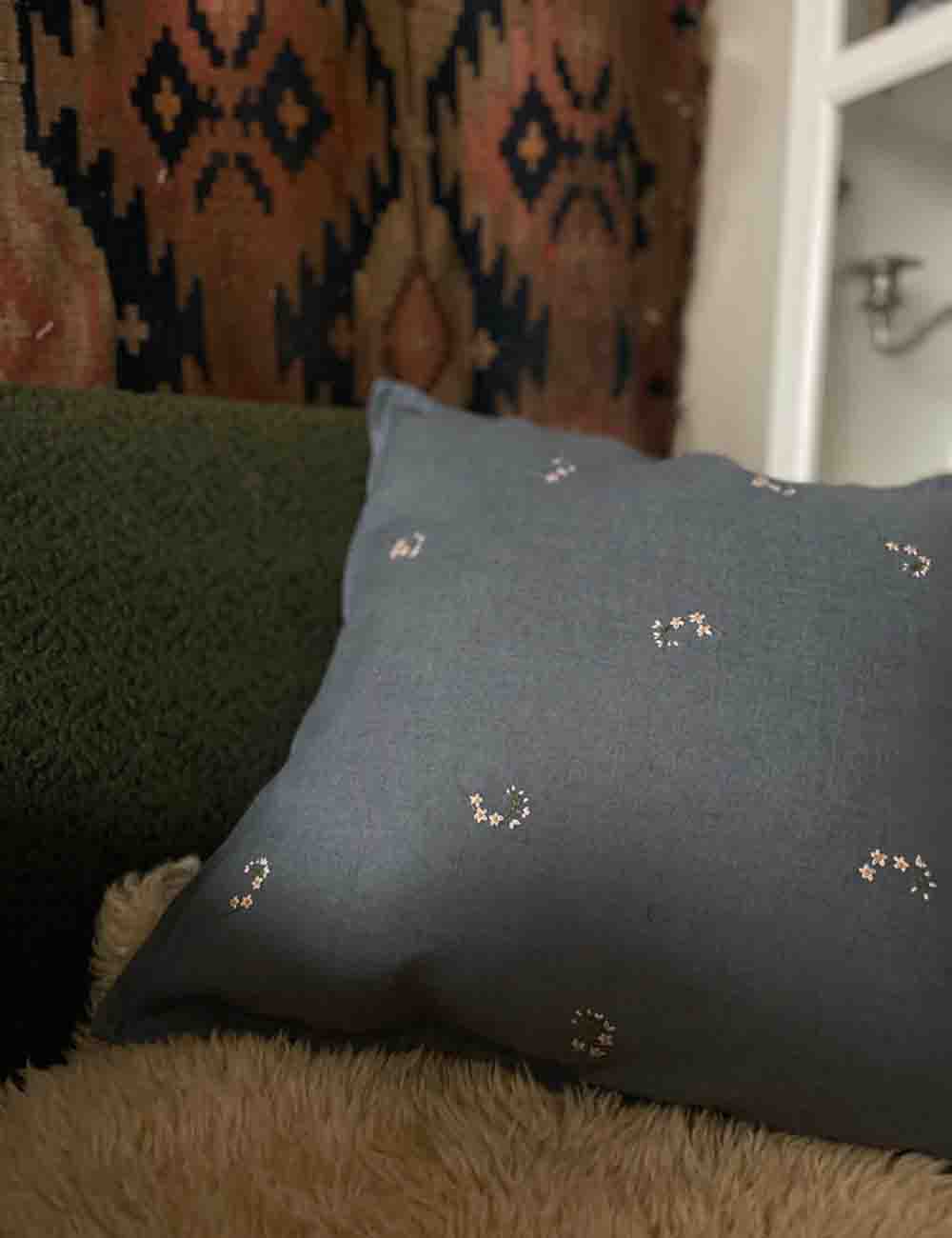Hand Embroidered Linen Pillow Cover; Pillowcase 1