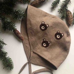 handmade baby bonnet with bear 1